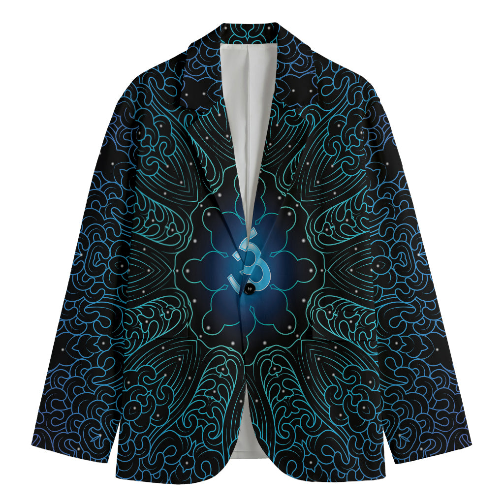 Blue Om Mandala Print Men's Cotton Blazer