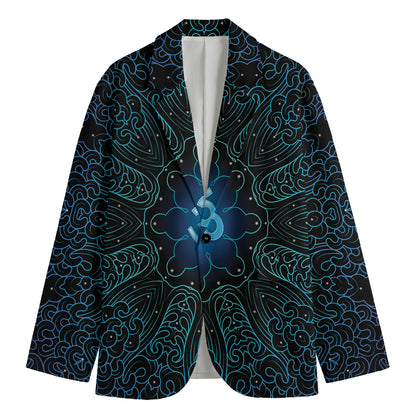Blue Om Mandala Print Men's Cotton Blazer