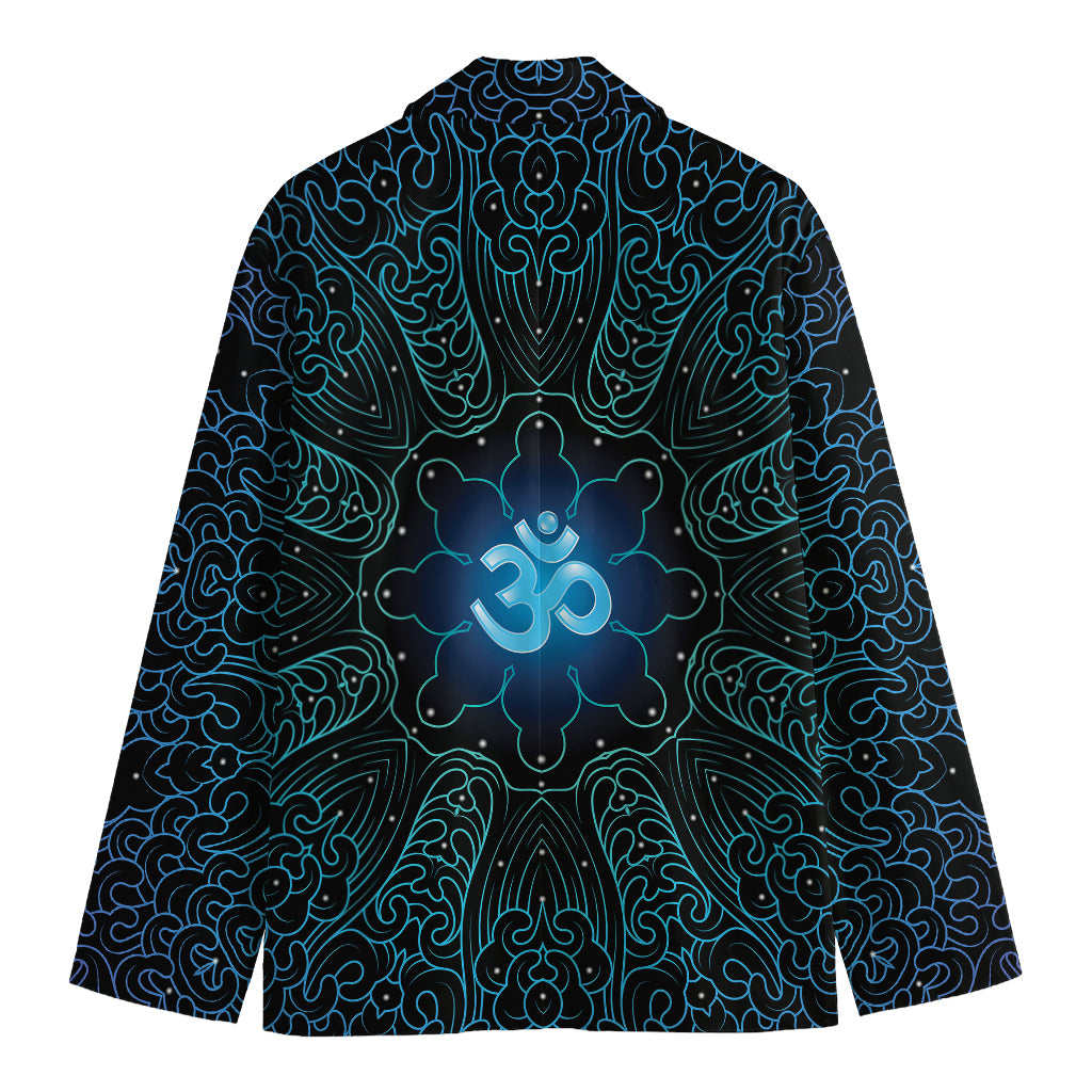 Blue Om Mandala Print Men's Cotton Blazer