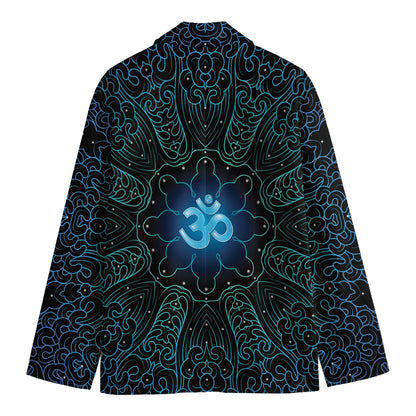 Blue Om Mandala Print Men's Cotton Blazer