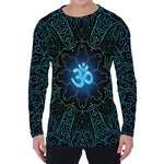 Blue Om Mandala Print Men's Long Sleeve T-Shirt