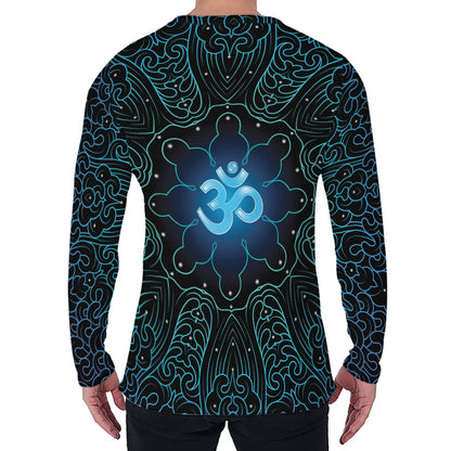 Blue Om Mandala Print Men's Long Sleeve T-Shirt