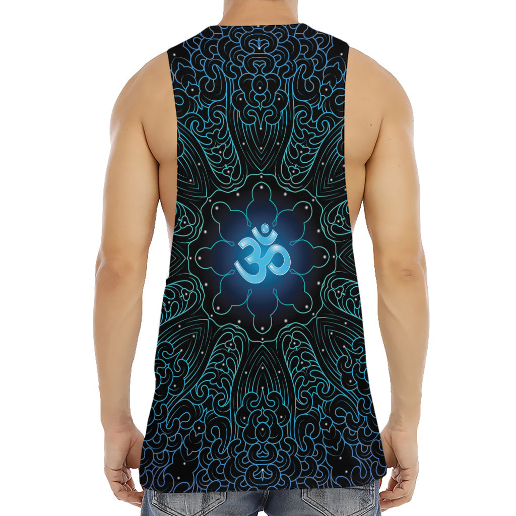 Blue Om Mandala Print Men's Muscle Tank Top