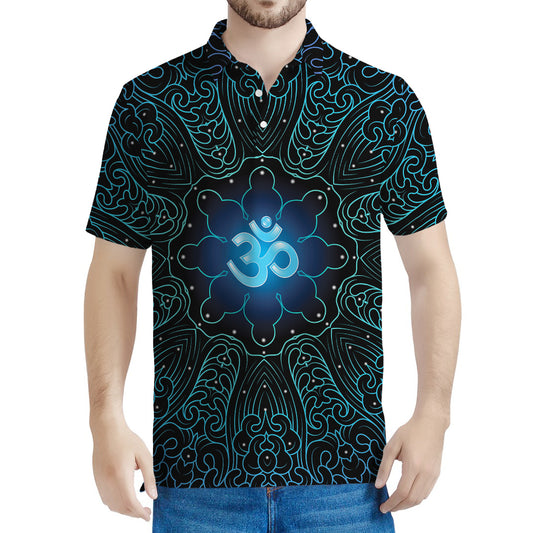 Blue Om Mandala Print Men's Polo Shirt