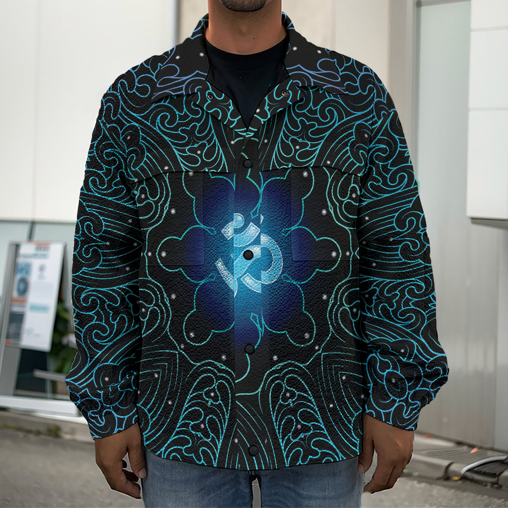 Blue Om Mandala Print Men's Shirt Jacket