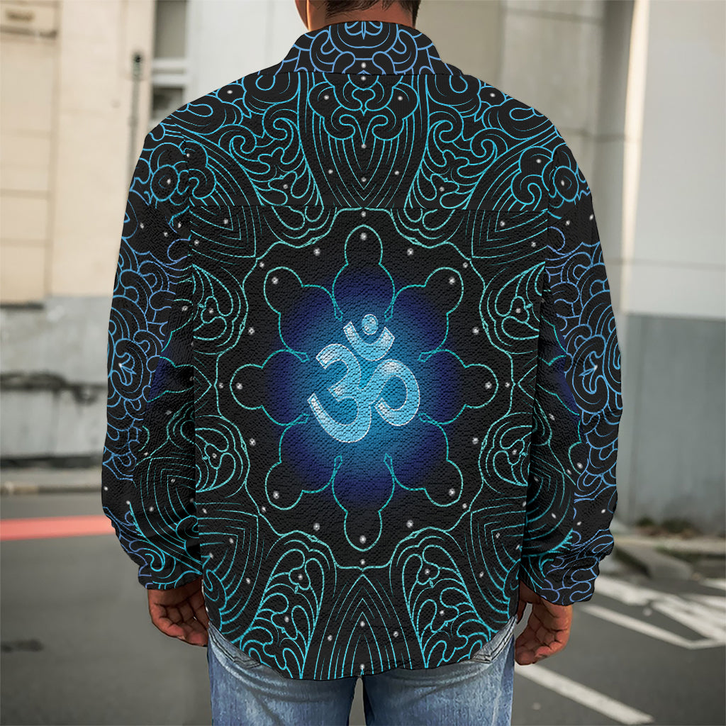 Blue Om Mandala Print Men's Shirt Jacket