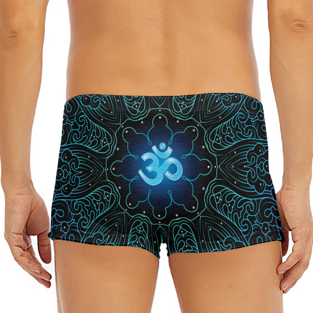 Blue Om Mandala Print Men's Short Boxer Briefs