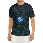 Blue Om Mandala Print Men's Short Sleeve Rash Guard