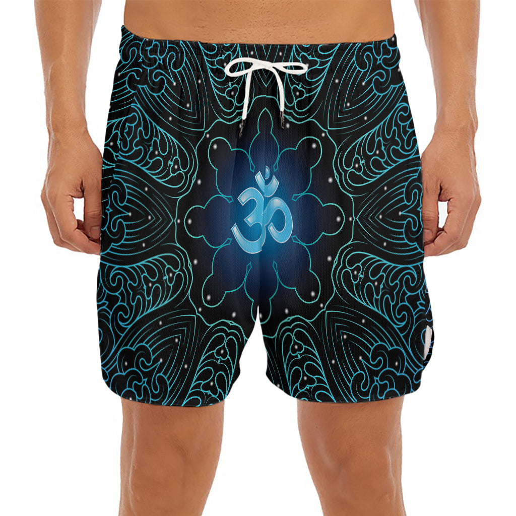 Blue Om Mandala Print Men's Split Running Shorts