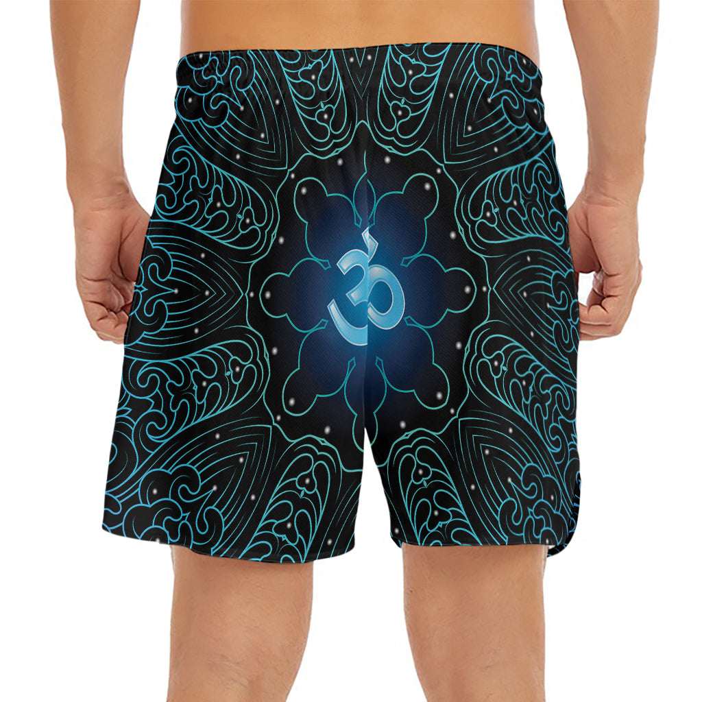 Blue Om Mandala Print Men's Split Running Shorts