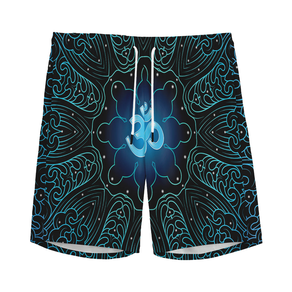 Blue Om Mandala Print Men's Sports Shorts