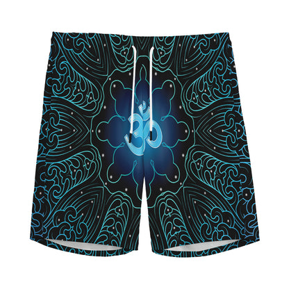 Blue Om Mandala Print Men's Sports Shorts