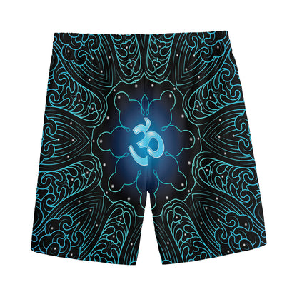 Blue Om Mandala Print Men's Sports Shorts