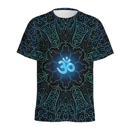 Blue Om Mandala Print Men's Sports T-Shirt