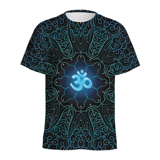 Blue Om Mandala Print Men's Sports T-Shirt