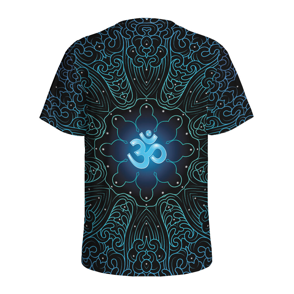 Blue Om Mandala Print Men's Sports T-Shirt