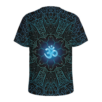 Blue Om Mandala Print Men's Sports T-Shirt