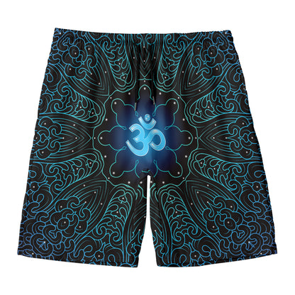 Blue Om Mandala Print Men's Swim Trunks