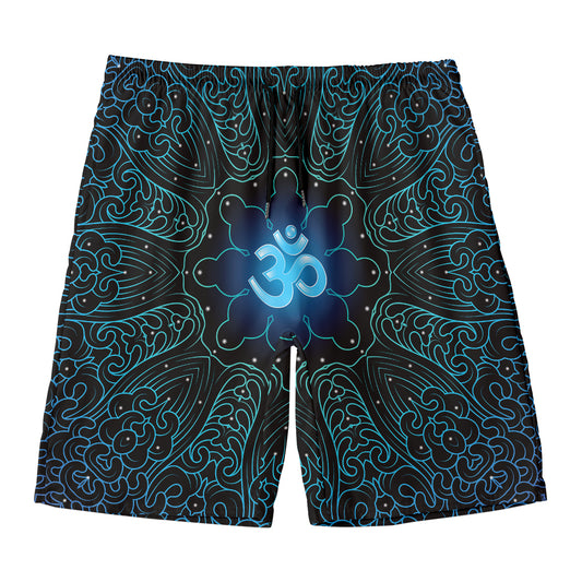 Blue Om Mandala Print Men's Swim Trunks