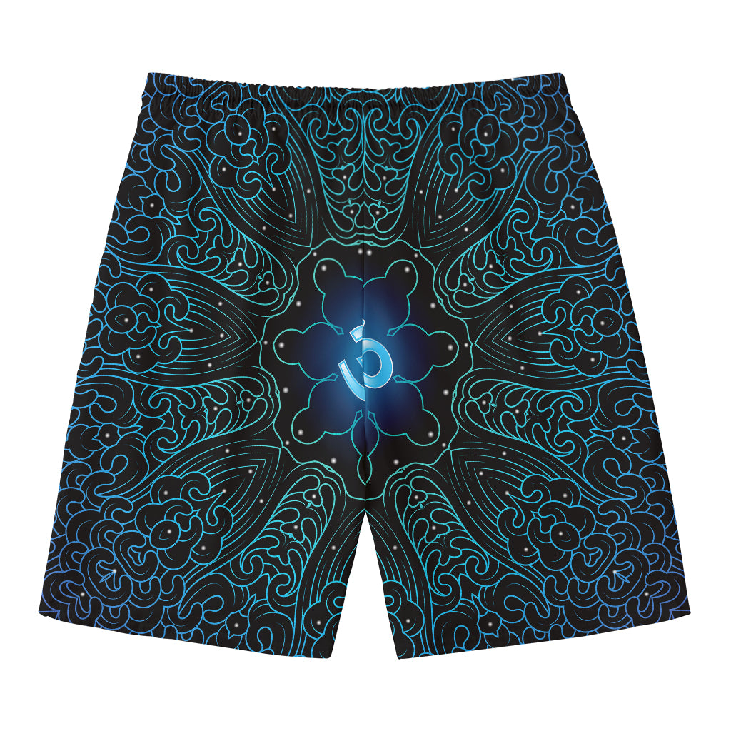 Blue Om Mandala Print Men's Swim Trunks