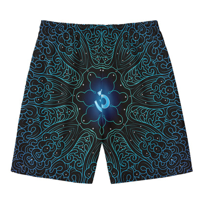 Blue Om Mandala Print Men's Swim Trunks