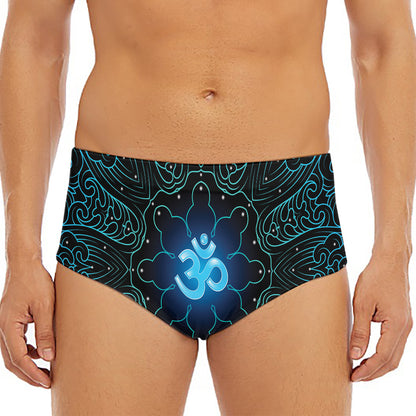 Blue Om Mandala Print Men's Triangle Swim Briefs