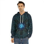 Blue Om Mandala Print Men's Velvet Pullover Hoodie