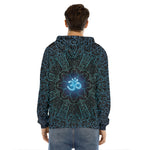 Blue Om Mandala Print Men's Velvet Pullover Hoodie