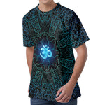 Blue Om Mandala Print Men's Velvet T-Shirt