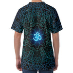 Blue Om Mandala Print Men's Velvet T-Shirt