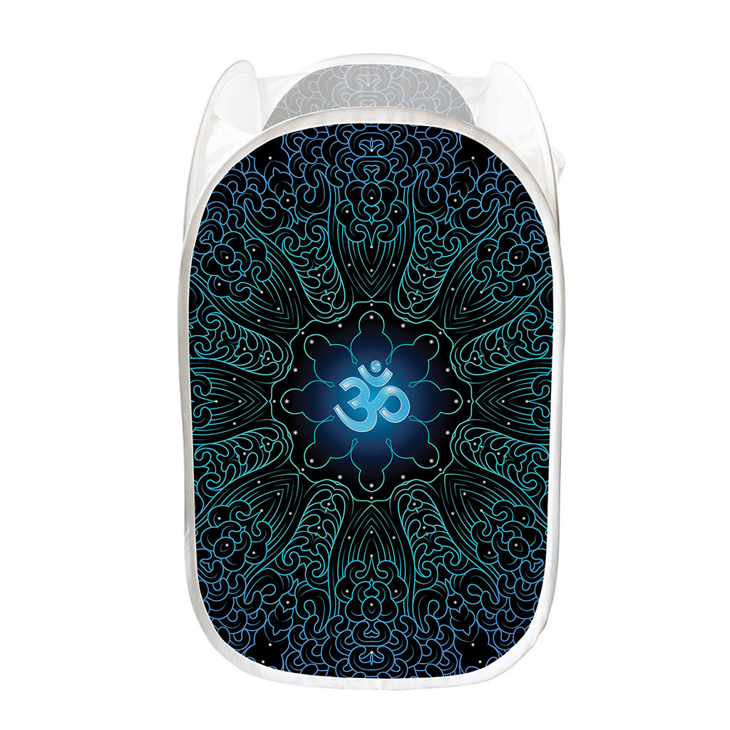 Blue Om Mandala Print Mesh Laundry Hamper