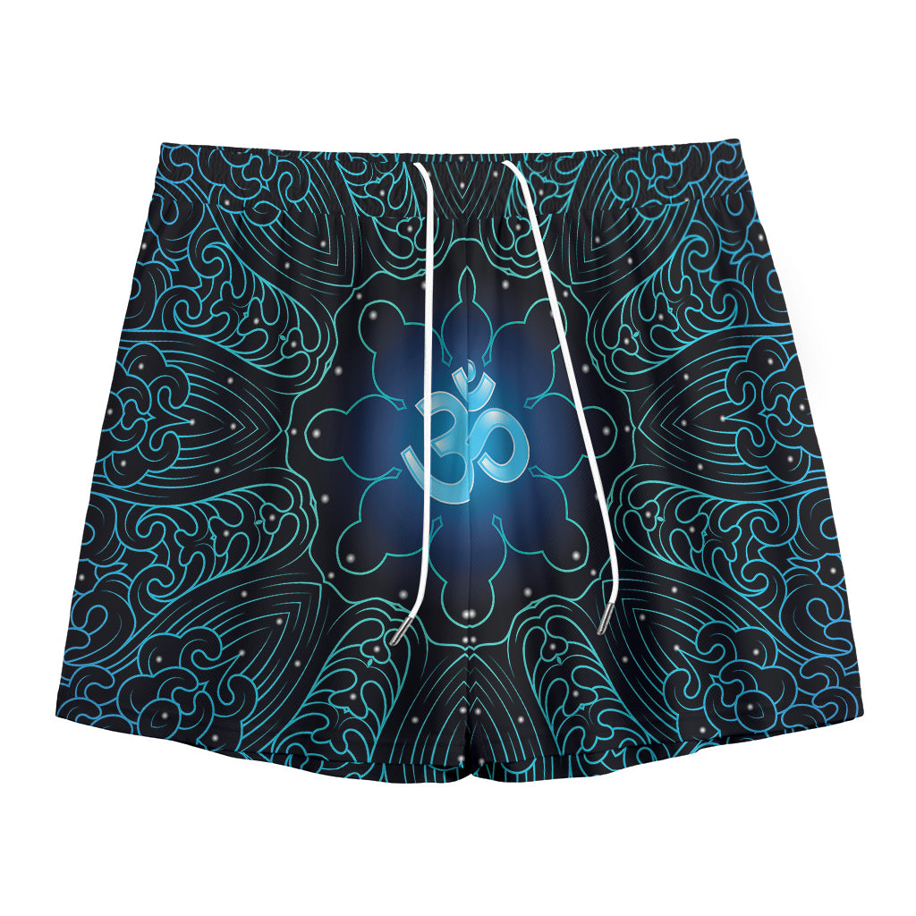 Blue Om Mandala Print Mesh Shorts