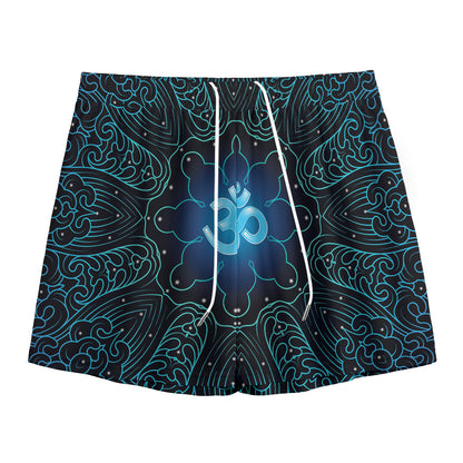 Blue Om Mandala Print Mesh Shorts