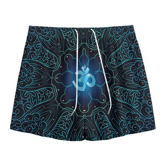 Blue Om Mandala Print Mesh Shorts