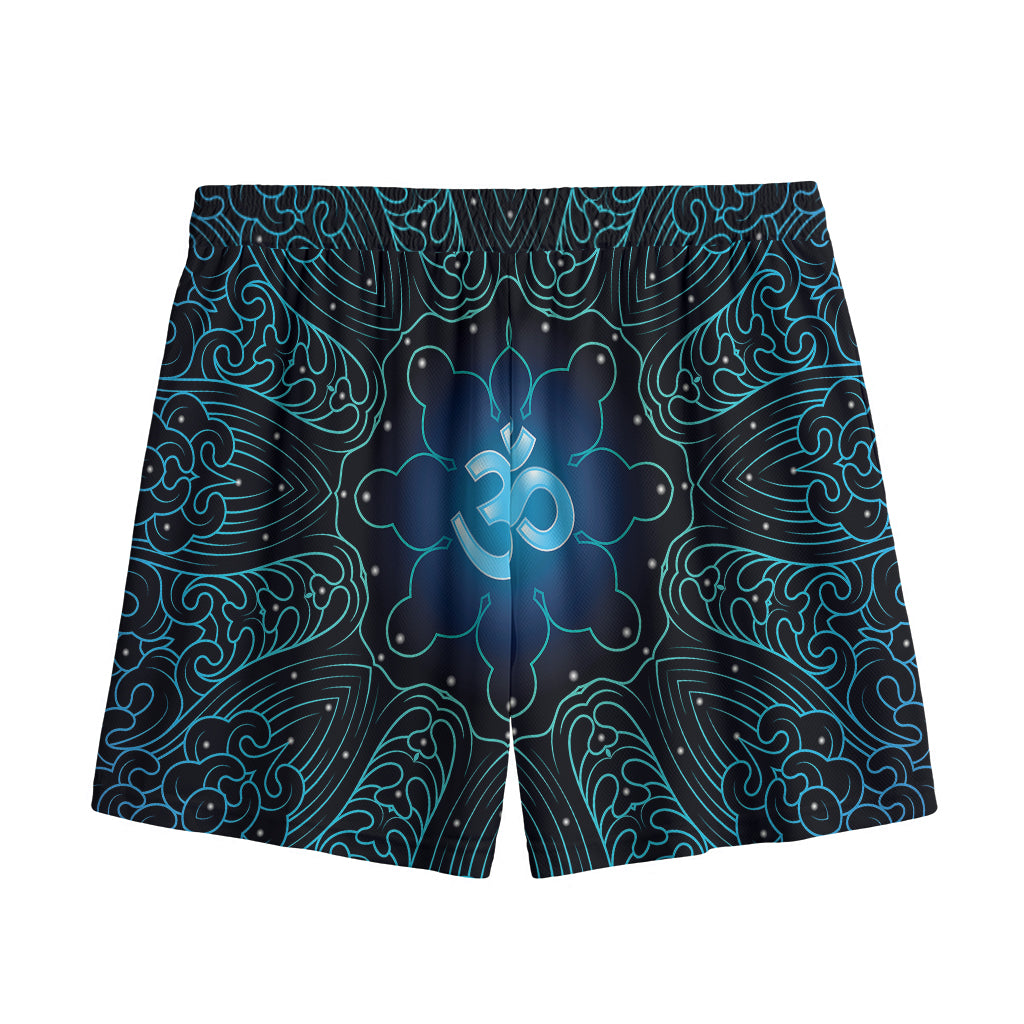 Blue Om Mandala Print Mesh Shorts