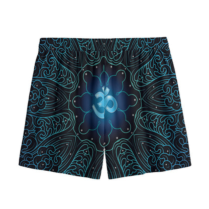 Blue Om Mandala Print Mesh Shorts