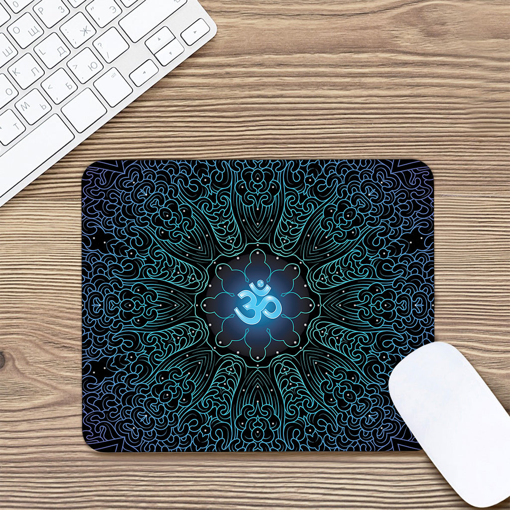 Blue Om Mandala Print Mouse Pad