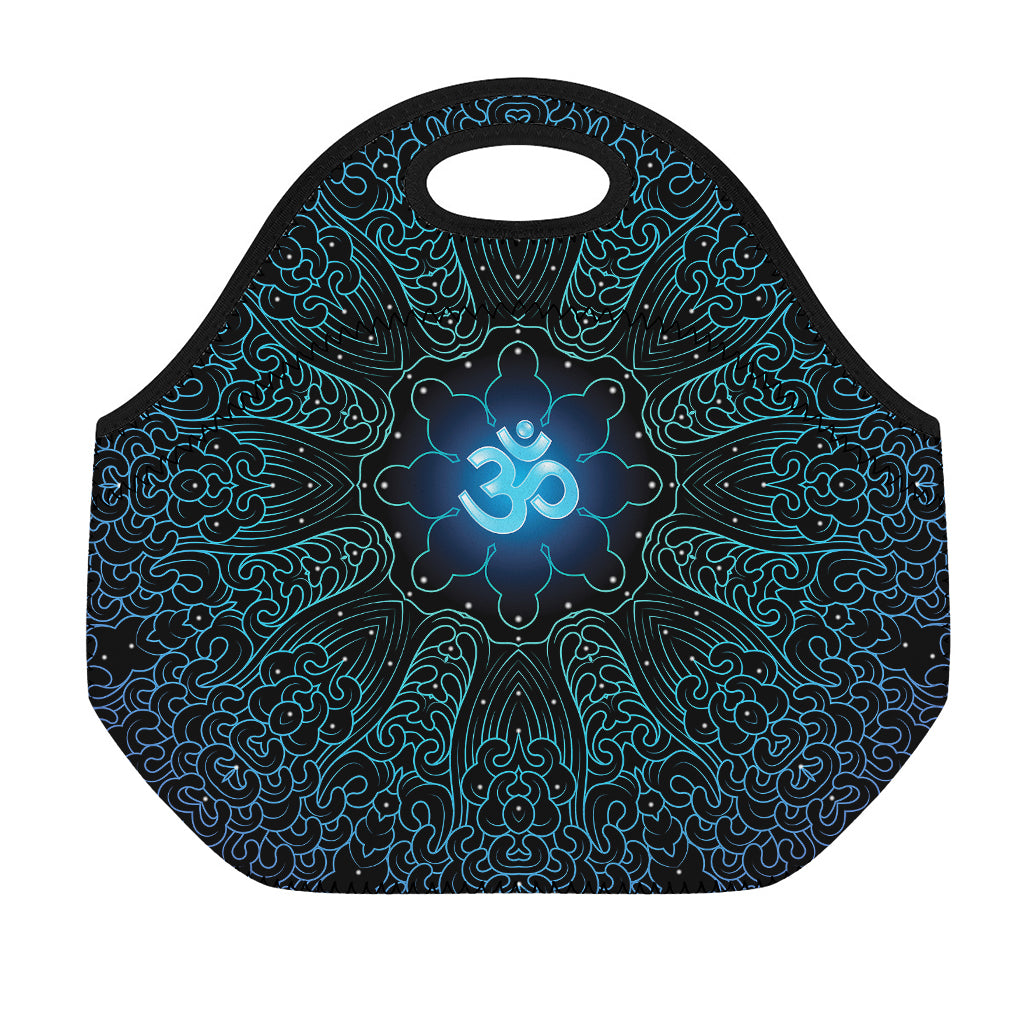 Blue Om Mandala Print Neoprene Lunch Bag