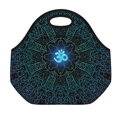 Blue Om Mandala Print Neoprene Lunch Bag