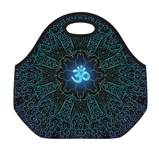 Blue Om Mandala Print Neoprene Lunch Bag