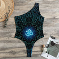 Blue Om Mandala Print One Shoulder Bodysuit