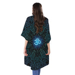 Blue Om Mandala Print Open Front Beach Cover Up