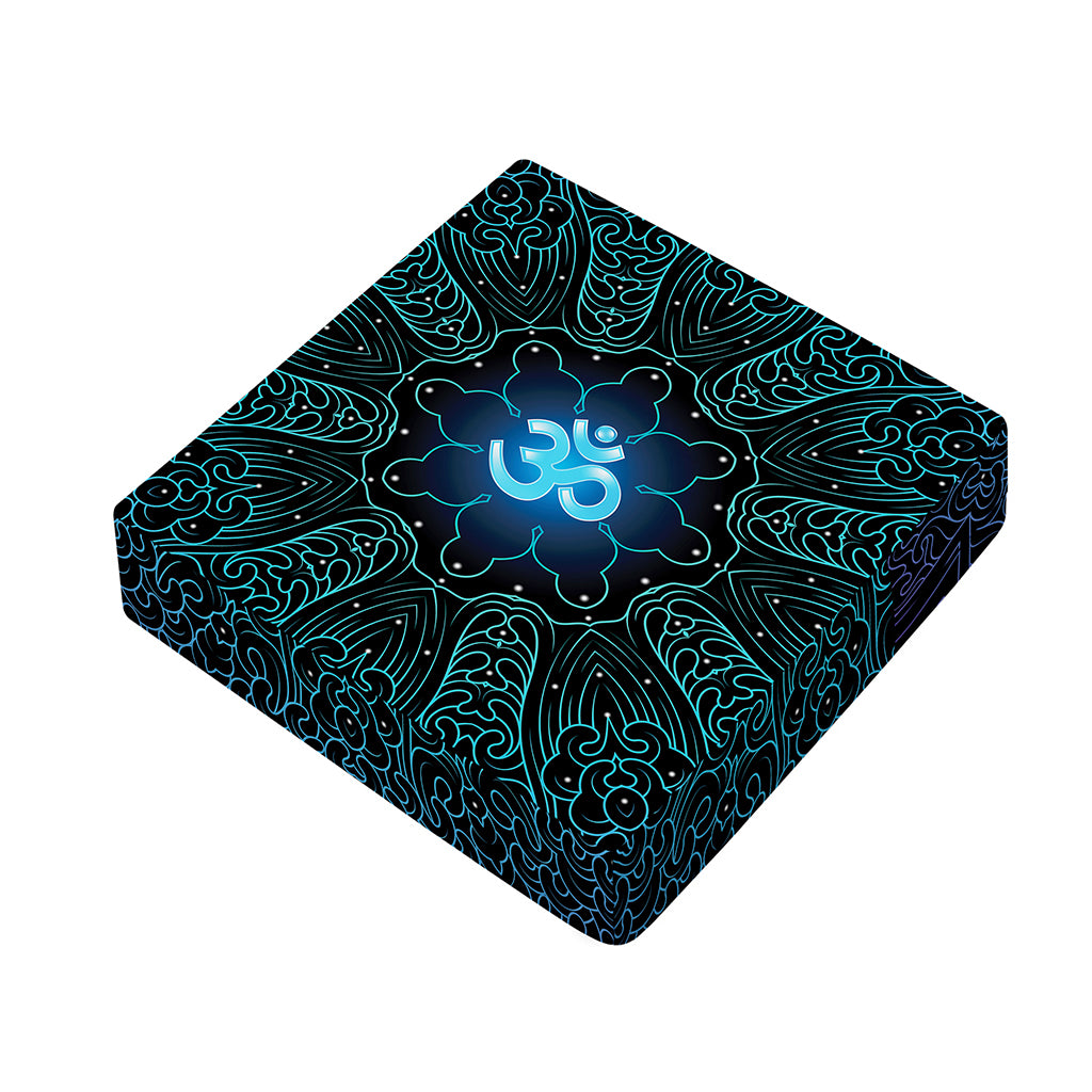 Blue Om Mandala Print Outdoor Seat Cushion Cover