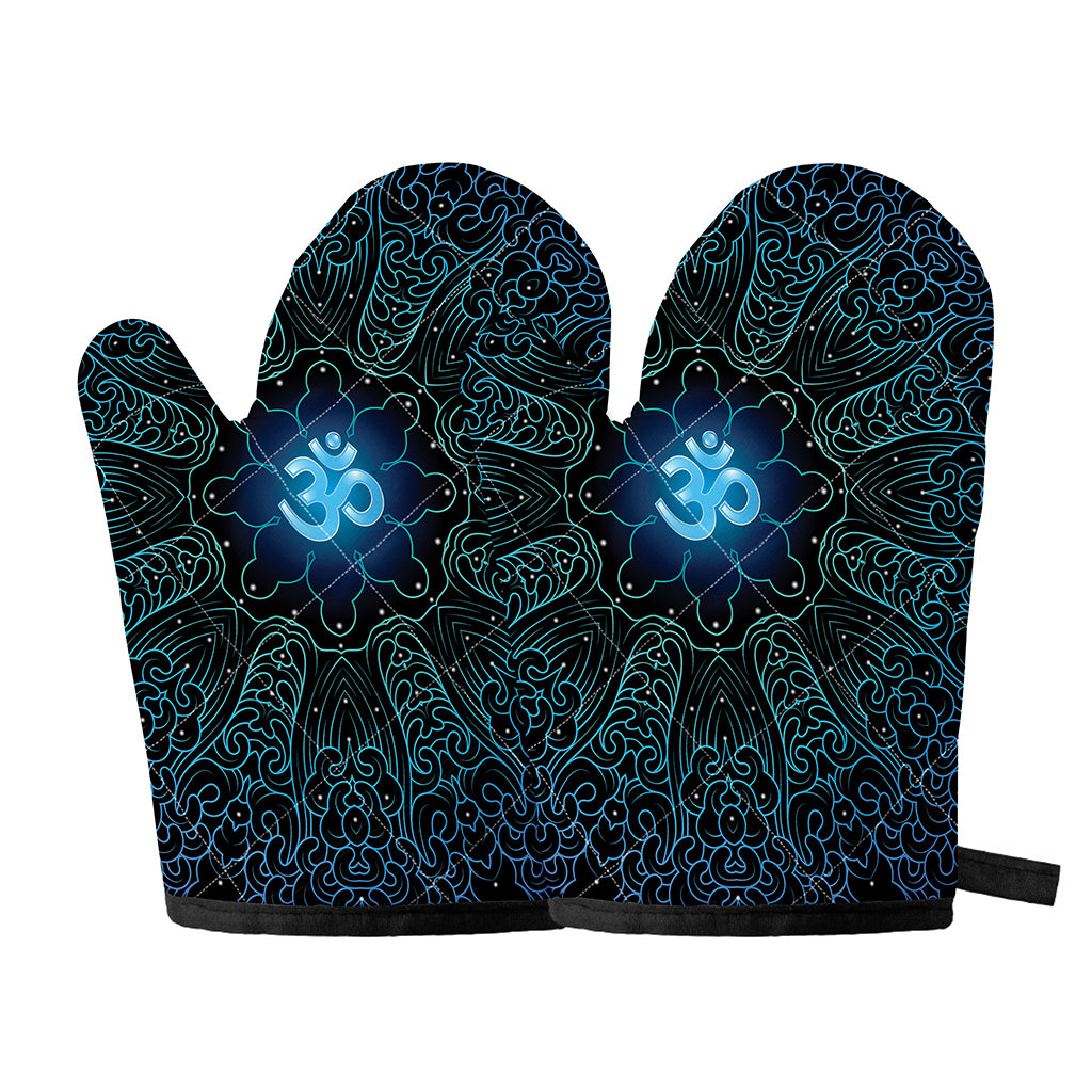 Blue Om Mandala Print Oven Mitts