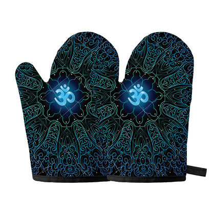 Blue Om Mandala Print Oven Mitts