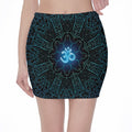 Blue Om Mandala Print Pencil Mini Skirt