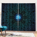 Blue Om Mandala Print Pencil Pleat Curtains