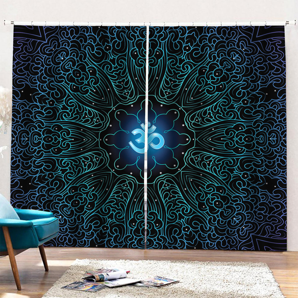 Blue Om Mandala Print Pencil Pleat Curtains