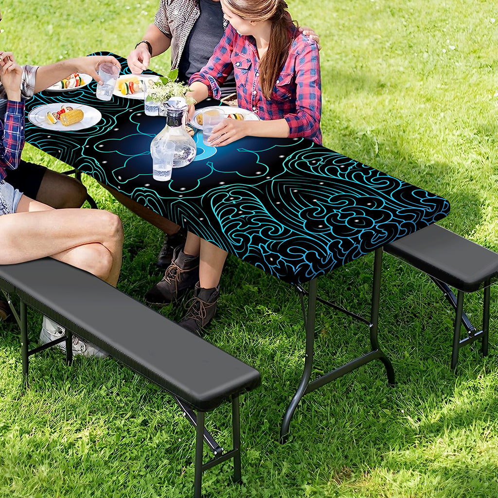 Blue Om Mandala Print Picnic Table Cover