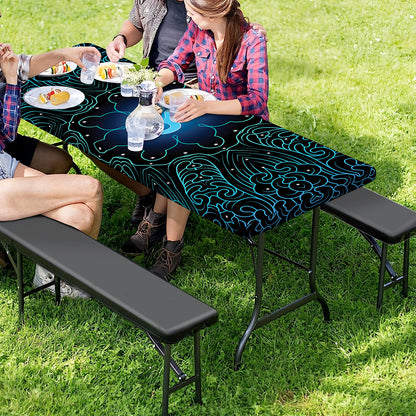 Blue Om Mandala Print Picnic Table Cover